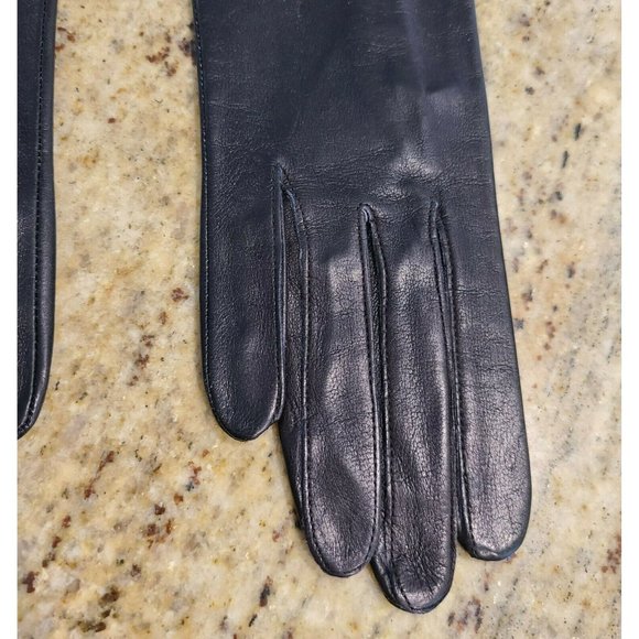 Vintage Black Soft Leather 8.5" Long Lined Gloves. Women's 6.5 Small - Picture 3 of 11